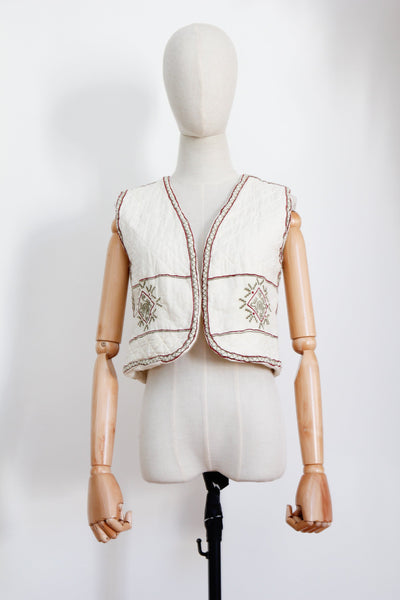 1970's Quilted Indian Cotton Folklore Waistcoat Rare