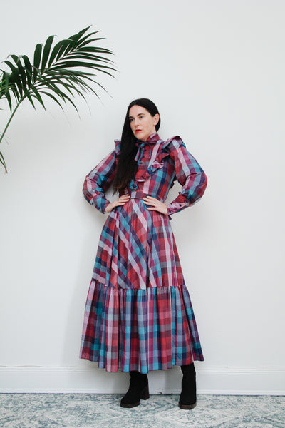 Vintage Prairie Tartan Victorian Maxi Dress