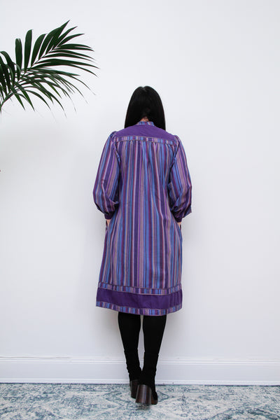 1970's Indian Cotton Hand Emboridered Lurex Smock Dress