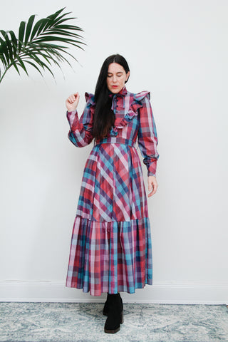 Vintage Prairie Tartan Victorian Maxi Dress