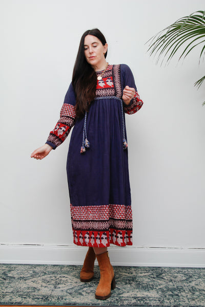 1970's Indian Cotton Block Folklore Dress Rare