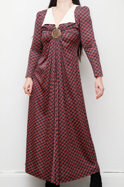 Vintage Tartan Peter Pan Collar Maxi Dress