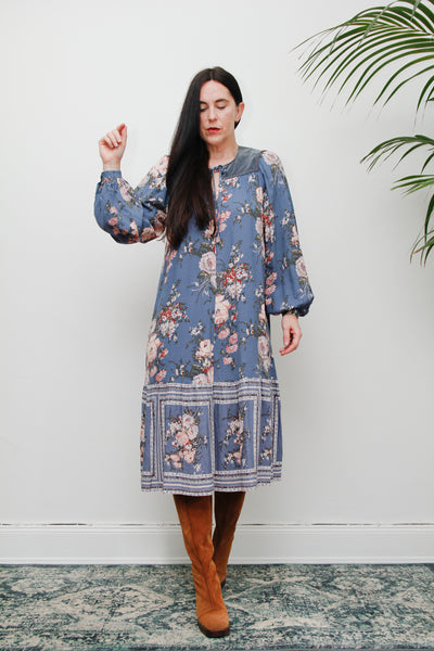 1970's Floral Billowing Sleeves Folklore Dress Rare