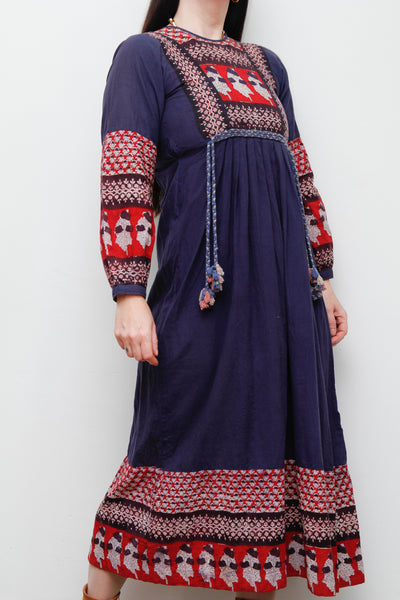 1970's Indian Cotton Block Folklore Dress Rare