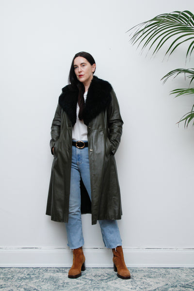 1970's Olive Green Afghan Penny Lane Leather Sheepskin Coat