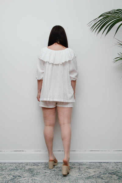 Vintage White Cotton Cheesecloth Tunic Top – Oversized Peter Pan Collar, Billowy Sleeves, 100% Cotton