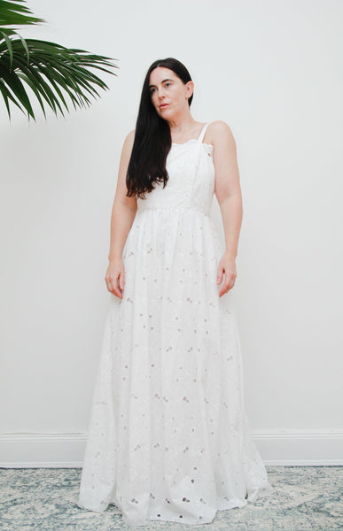 1970's Vera Mont Prairie Cotton Floral Anglaise Maxi Dress