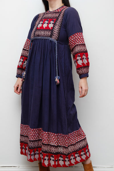 1970's Indian Cotton Block Folklore Dress Rare