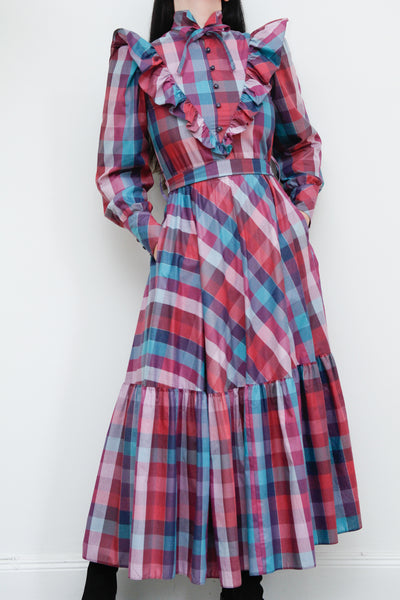 Vintage Prairie Tartan Victorian Maxi Dress