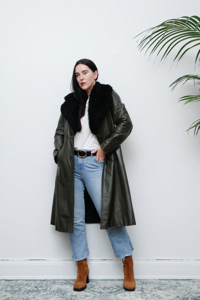 1970's Olive Green Afghan Penny Lane Leather Sheepskin Coat