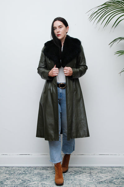 1970's Olive Green Afghan Penny Lane Leather Sheepskin Coat