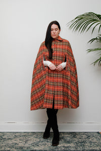 1970's Tartan Checked Wool Dramatic Maxi Cape