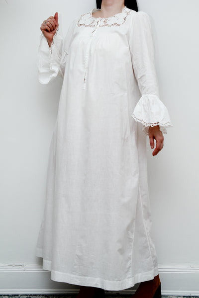 Antique 1910 Floral White Cotton Dress Gown