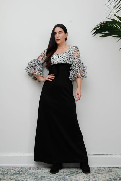 Vintage Gothic Lace Velvet Maxi Dress