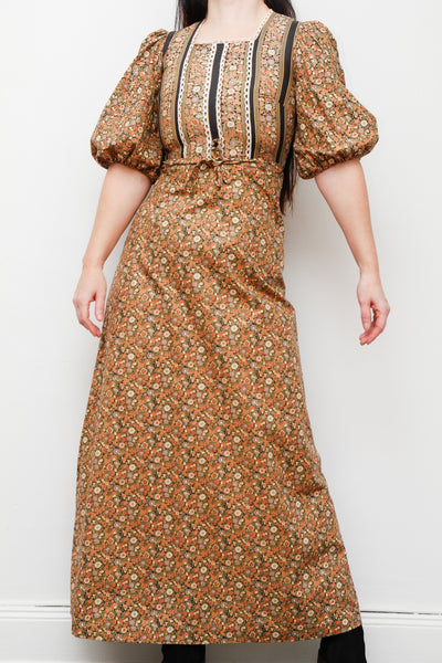 1970's Floral Cotton Maxi Dress