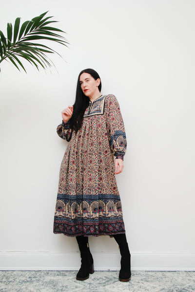 1970's Indian Cotton Block Fabric Traditional Dress