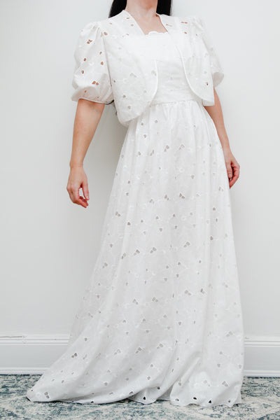 1970's Vera Mont Prairie Cotton Floral Anglaise Maxi Dress