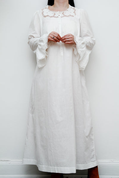 Antique 1910 Floral White Cotton Dress Gown