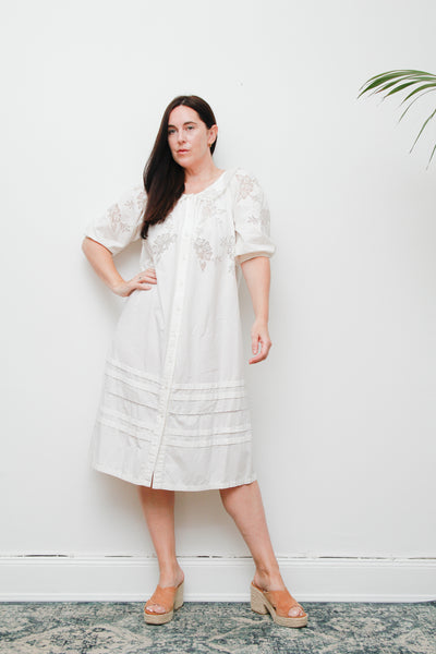 1970’s White Cotton Cutwork Floral Dress