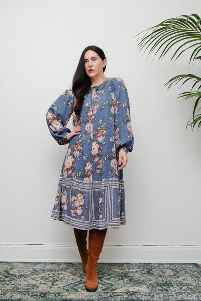 1970's Floral Billowing Sleeves Folklore Dress Rare