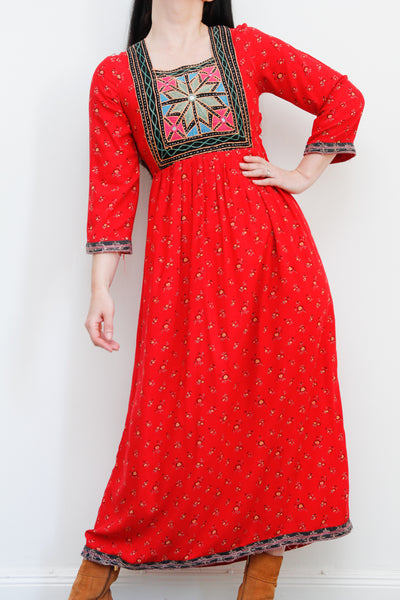 1970's Rare Floral Afghan Maxi Dress