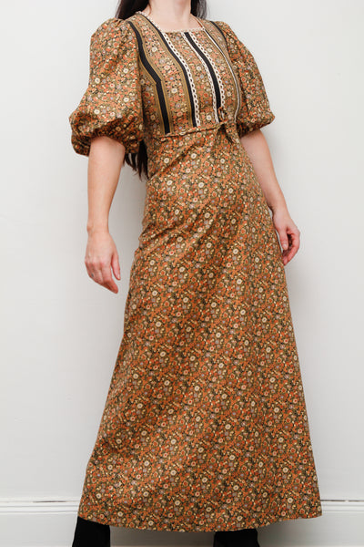 1970's Floral Cotton Maxi Dress