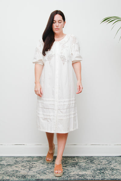 1970’s White Cotton Cutwork Floral Dress