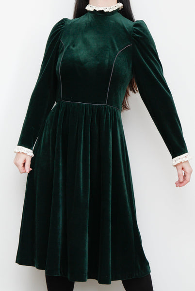 Vintage 1970's Marion Donaldson Green Velvet Dress