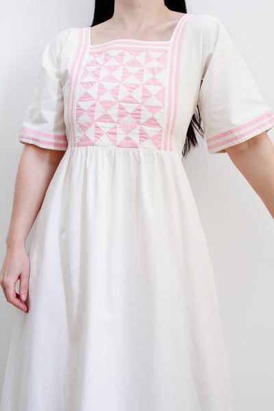 1970's Vintage Patchwork Cotton Prairie Kaftan Mxi Dress
