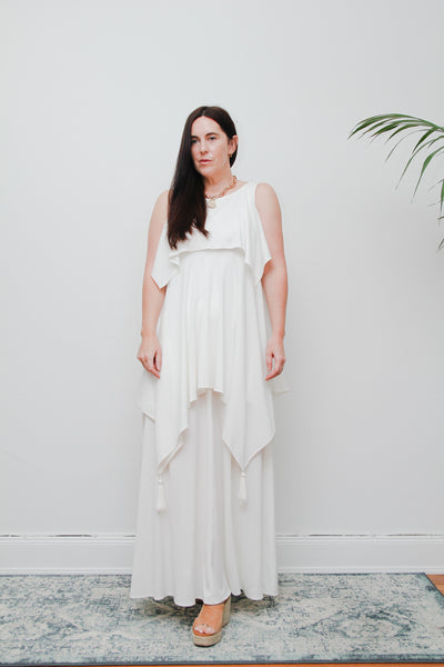 Ethereal 1970s Grecian White Maxi Dress – Vintage John Charles