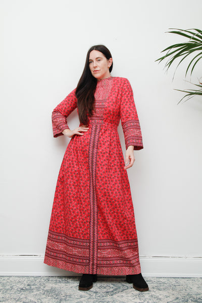Vintage Pink Indian Cotton Floral Maxi Dress