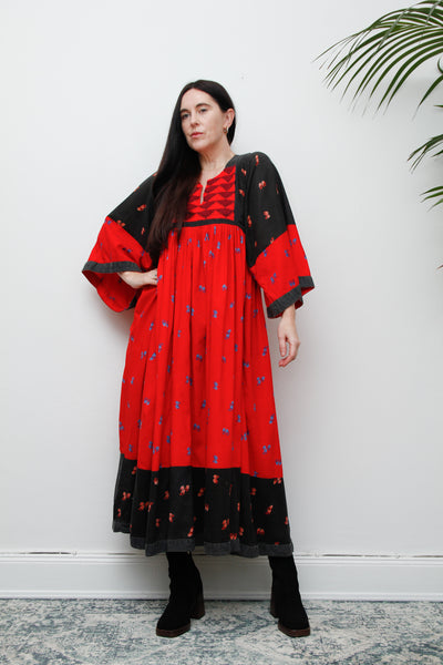 Vintage Afghan Cotton Folklore Kaftan Maxi Dress