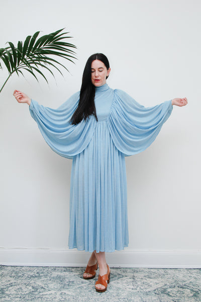 Vintage 1970's Hostess Blue Kaftan Sleeve Maxi Dress