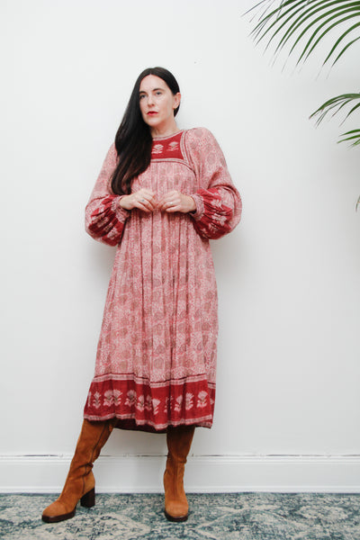 Original Floral Indian Cotton Gauze Smock Dress 1970's