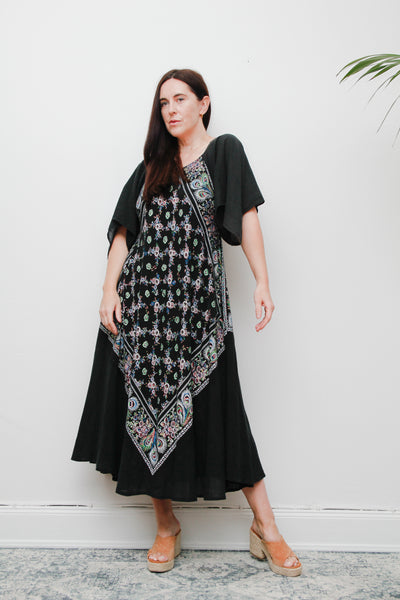 Rare 1970s Indian Cotton Maxi Dress – Bohemian Paisley Kaftan Style