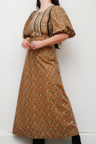 1970's Floral Cotton Maxi Dress