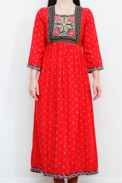 1970's Rare Floral Afghan Maxi Dress