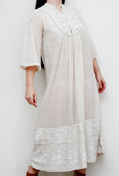 Vintage 1970's Indian Cotton Gauze Ethereal Smock Dress
