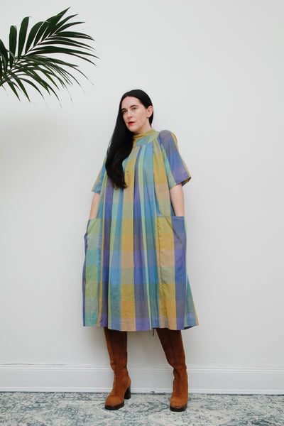 1970's Anastasia Paris Cotton Stripe Smock Dress Rare