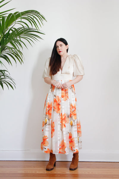 Vintage 1970's Pure Silk Floral Maxi Dress