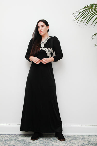 Vintage Black Velvet Lace Vera Mont Maxi Dress