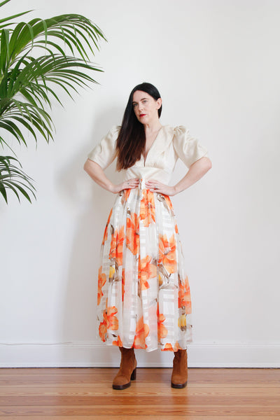 Vintage 1970's Pure Silk Floral Maxi Dress