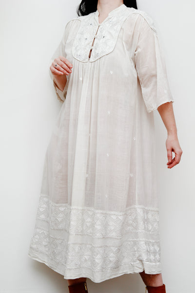 Vintage 1970's Indian Cotton Gauze Ethereal Smock Dress