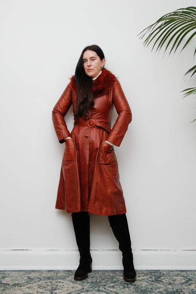 1970's Afghan Penny Lane Fur Collar Burnt Orange Leather Coat