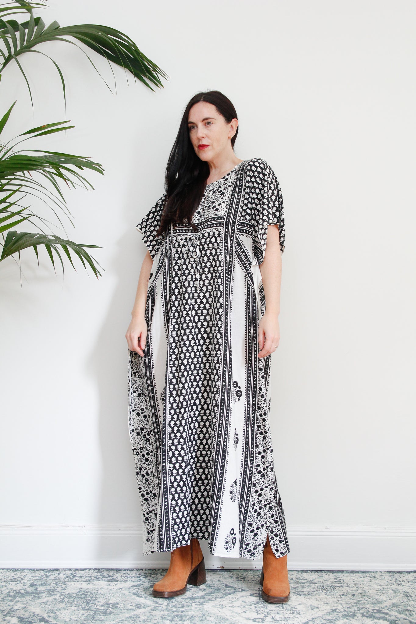 1970's Indian Cotton Block Kaftan Sleeve Maxi Rare