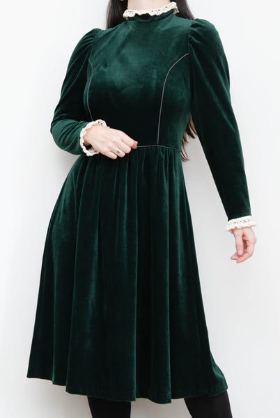 Vintage 1970's Marion Donaldson Green Velvet Dress