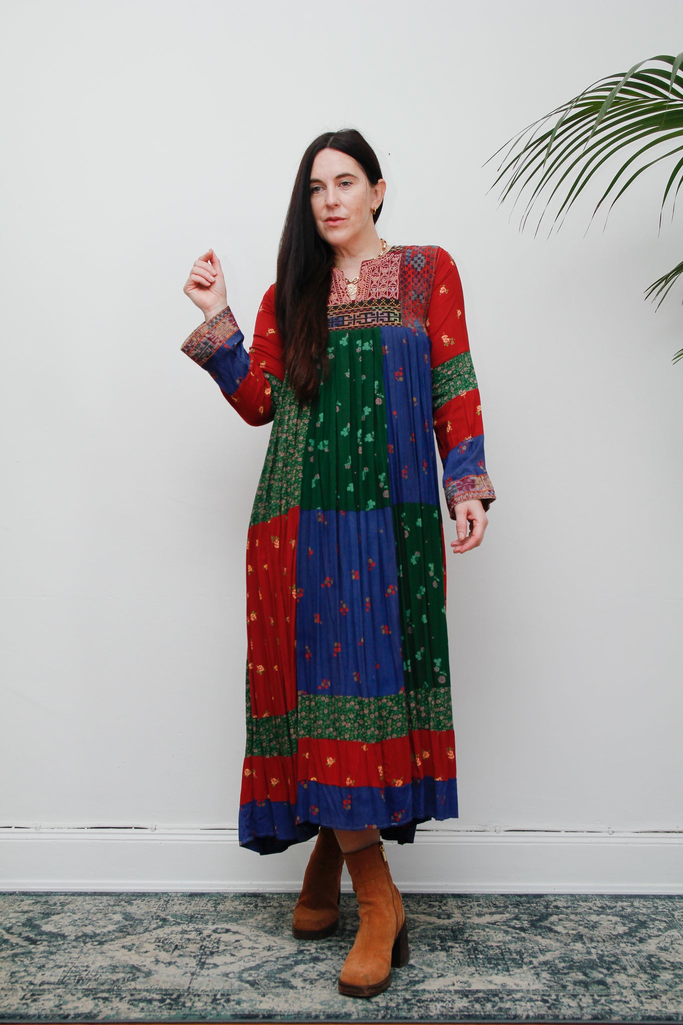 1970's Rare Floral Patchwork Afghan Dress