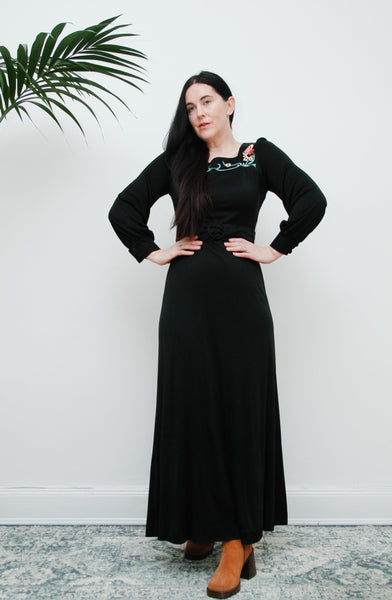 Vintage Black Floral Vera Mont Maxi Length Dress Rare