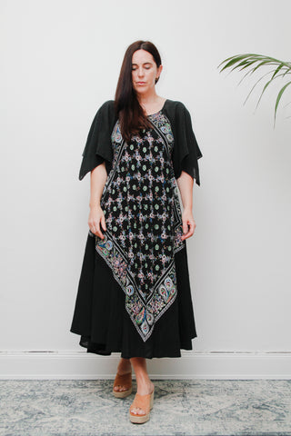 Rare 1970s Indian Cotton Maxi Dress – Bohemian Paisley Kaftan Style