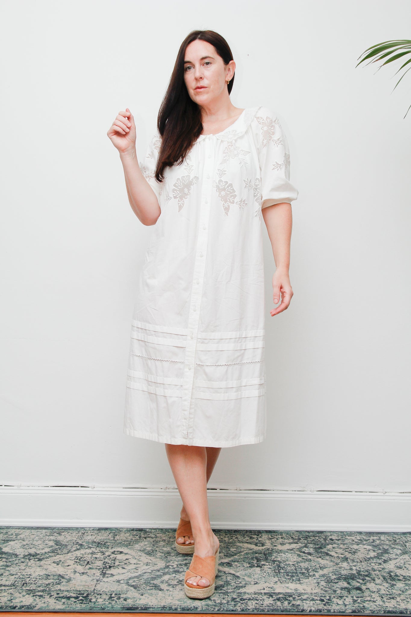 1970’s White Cotton Cutwork Floral Dress